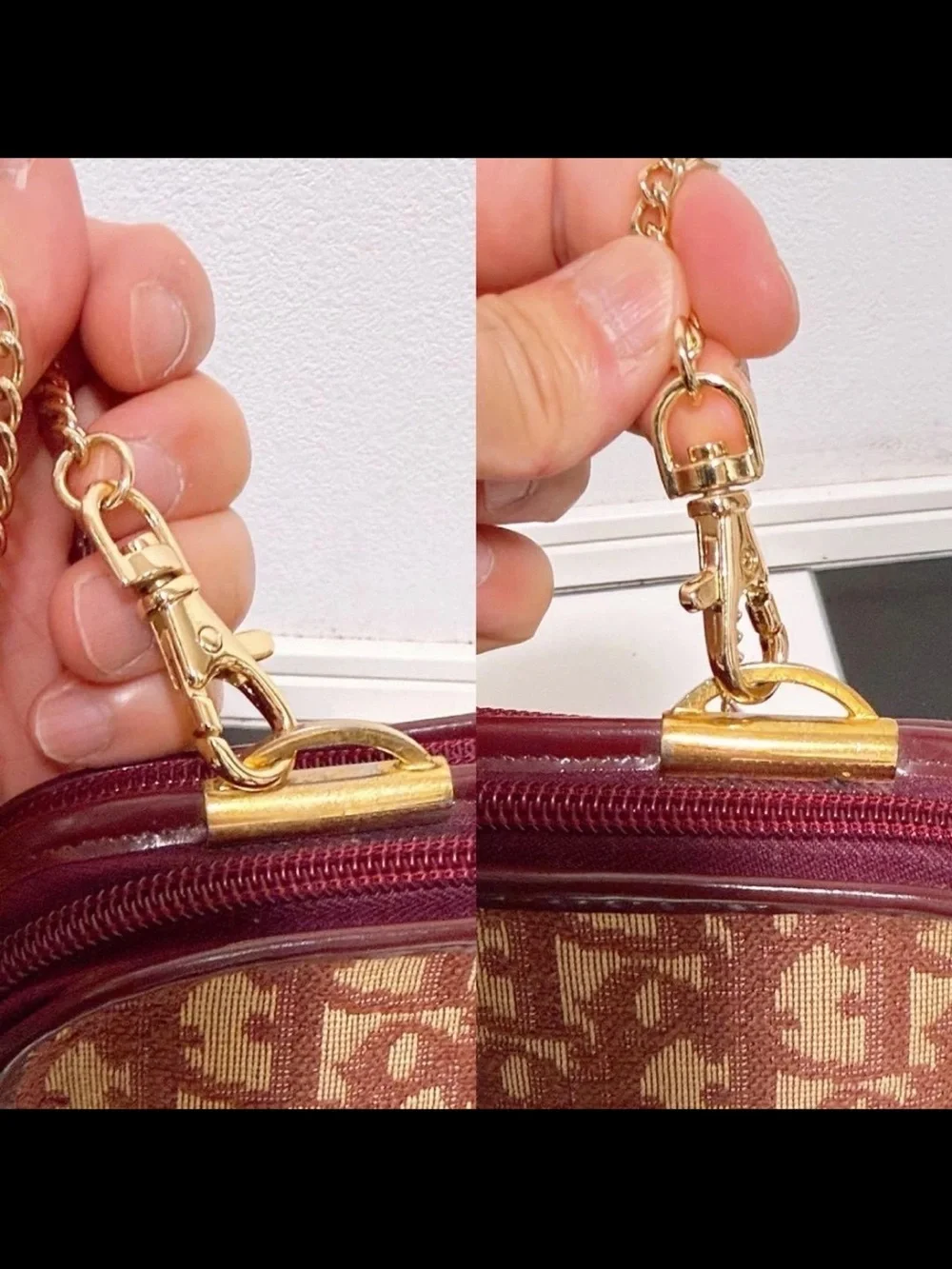 Dior Red-Brown Oblique Canvas Chain Shoulder Bag